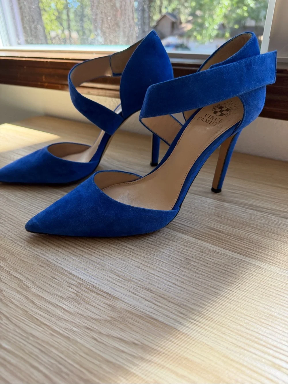 Vince Camuto Cobalt Blue Suede Pointed-Toe Ankle-Strap Heels